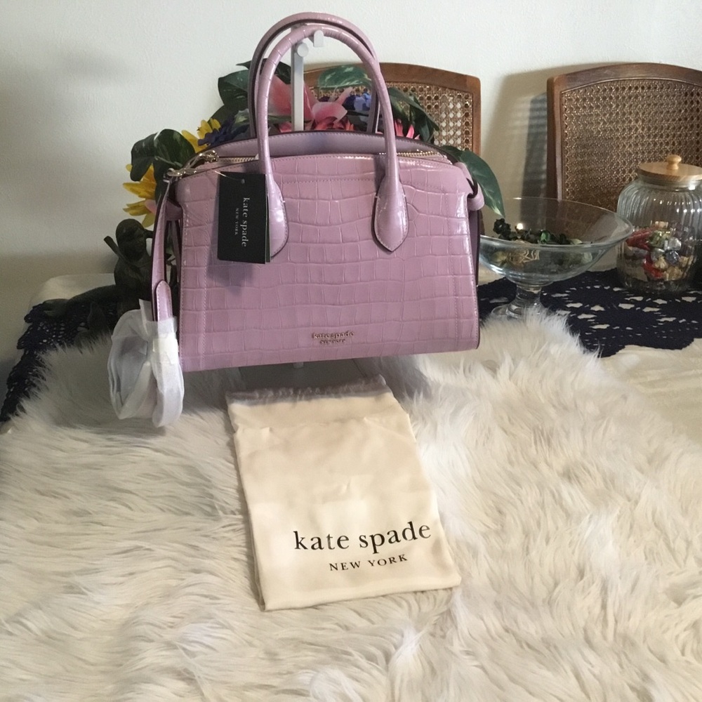 HP-Kate Spade NWT Knott Croc-embossed Medium Zip-top Satchel in Violet Mist/NWT - Picture 2 of 15
